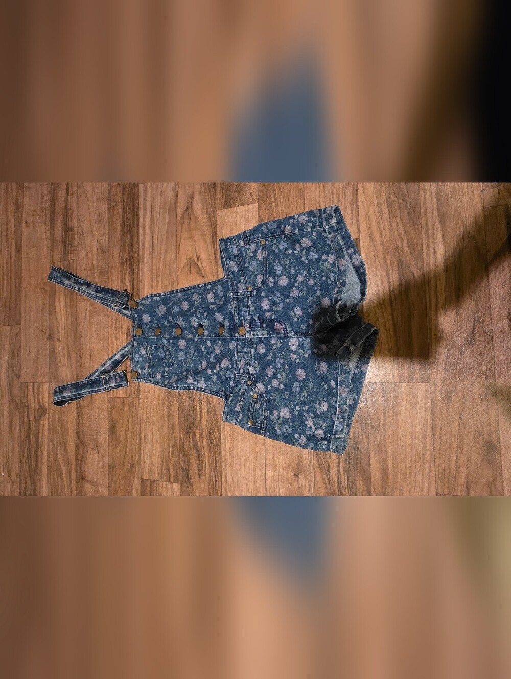 Floral Denim Short Overalls - Blue